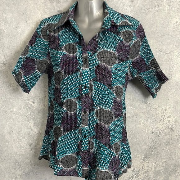 COTTON & Linen Blouse Funky Pattern - Picture 1 of 7